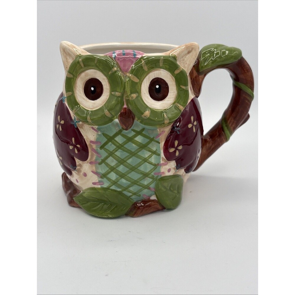 Pier One Imports Hand Painted Cup 24oz Dolomite OLLI THE OWL Lg Coffee Mug
